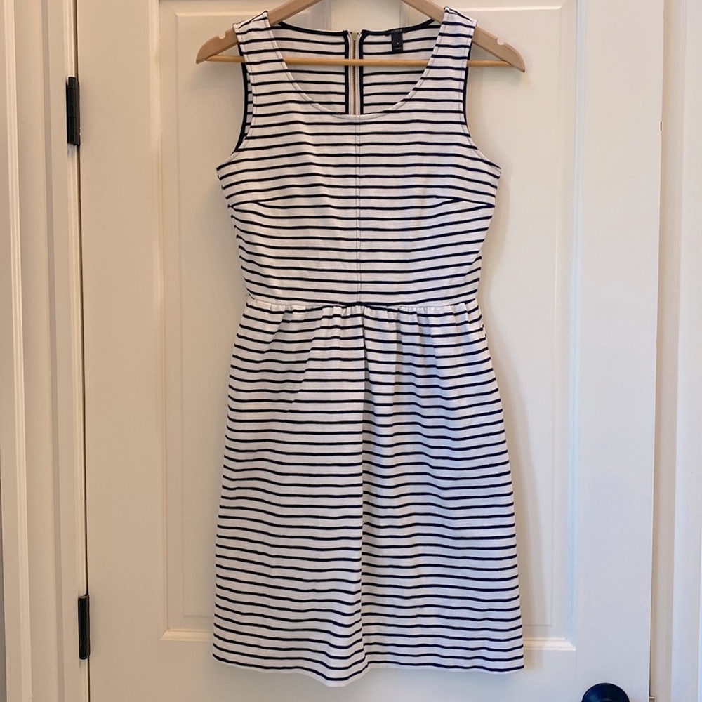 J. Crew Navy/White Striped Dress w pockets! Back Zip. Hits above knee. Size 4